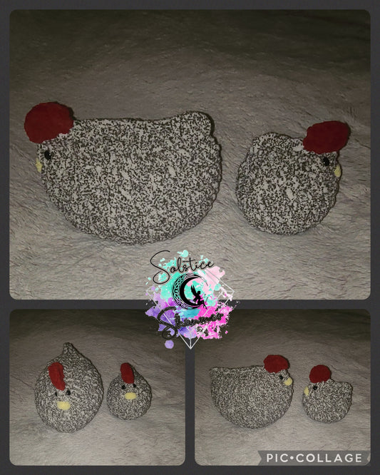 Grey speckled Momma and baby chicken